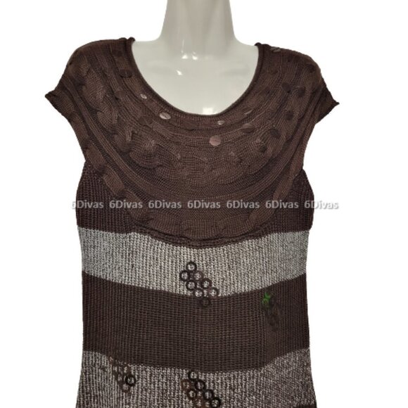 SEQUIN Sleeveless Knit Sweater Dark Brown Dress - One Size Fits Most - Picture 4 of 11